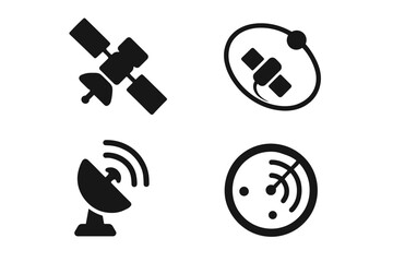 Fototapeta premium Satellite and radar icons: communication and navigation symbols