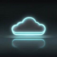 High quality photo of a glowing cyan cloud symbol with reflections