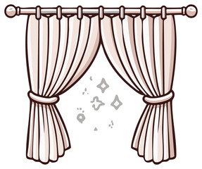 Drawn Curtains Tied Back on a Rod with Floating Stars and Dots in the Center