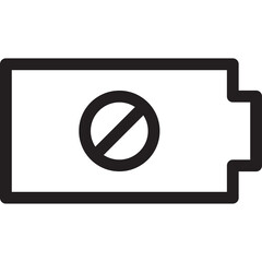 Low Battery Icon Symbol with Red Circle and Diagonal Line Indicating No Power on White Background