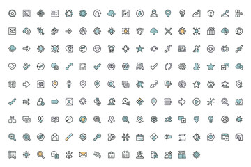 Mega set of universal line icons for web and mobile apps. UI UX kit for business, finance, seo, marketing. Symbols for strategy, analysis, development and communication.