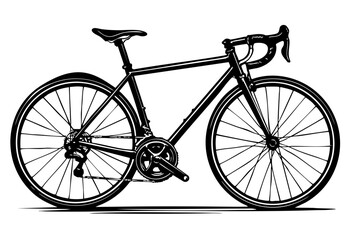 Obraz premium Black and white illustration of a road bike in side view with detailed frame