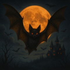  Halloween Bat in Moonlight