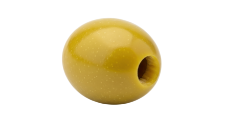 Isolated green olive with pitted center close up, food ingredient for recipes, healthy snack