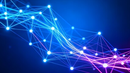 Futuristic AI Network Background with Glowing Blue Lines and Data Connections