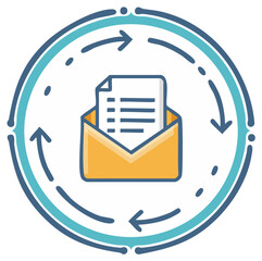 Automated email workflow icon with a letter in an envelope and circular process arrows