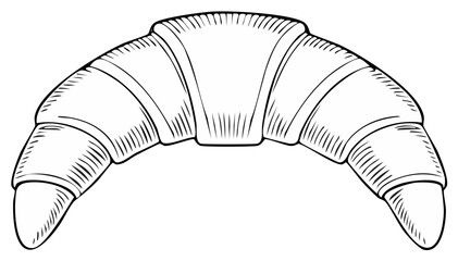 Hand drawn croissant in black and white line art illustration