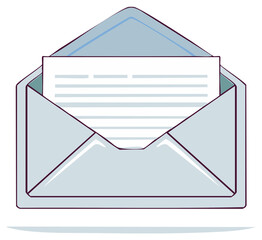 Open light blue envelope with a blank letter inside illustrating communication and correspondence