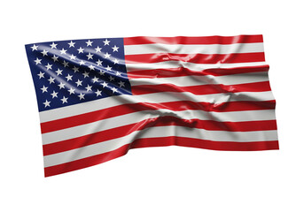Realistic American flag with a rippled fabric texture, waving proudly. A patriotic symbol of the USA, stars and stripes isolated on a white background