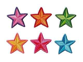 Obraz premium Six Colorful Star Shaped Embroidered Patches isolated on a transparent background
