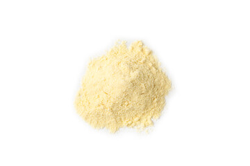 Protein powder. A scoop of protein powder isolated on a white background. Different flavors of whey protein powder. Sports nutrition concept. Gym. Amino acid food supplement, creatine powder. 