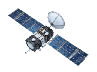 Space Satellite with Solar Panels isolated on a transparent background 3