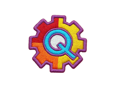 Embroidered Gear with Letter Q isolated on a transparent background