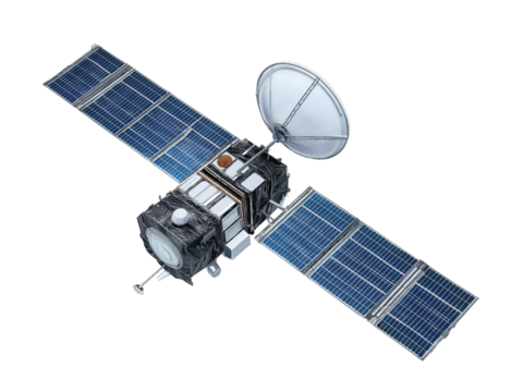 Space Satellite with Solar Panels isolated on a transparent background 3 - Powered by Adobe
