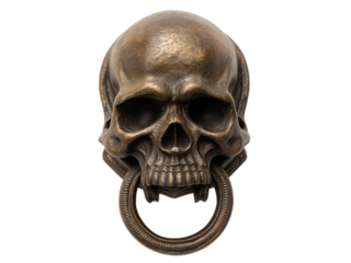 Bronze Skull Door Knocker isolated on a transparent background