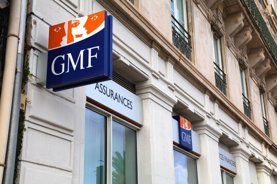 SETE, FRANCE - OCTOBER 2, 2021: GMF insurance company office in Sete, France. GMF (Garantie Mutuelle des Fonctionnaires) is part of Covea group.