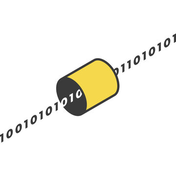 Digital Data Cylinder Flowing With Binary Code In Isometric Perspective With Transparent Background
