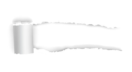 Horizontal Torn Ripped Paper Rolled Back to Reveal Empty Copy Space

