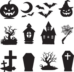 Halloween Silhouette Icons Set pumpkin jack-o-lantern