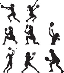Women Playing Padel Tennis Silhouettes in Dynamic Poses
