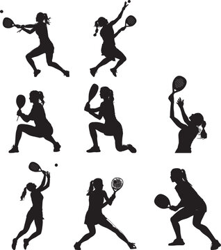 Women Playing Padel Tennis Silhouettes in Dynamic Poses