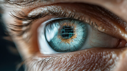 High tech eye with digital interface and data visualization
