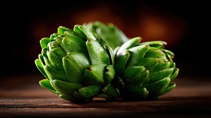 Obraz premium This stunning close-up image captures vibrant green artichokes placed on a rustic wooden table, evoking feelings of freshness, culinary delight, and natural beauty.
