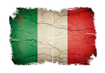 Distressed Italian flag illustration with a grunge texture and vintage effect, showcasing the national colors in a weathered and cracked design, evoking a sense of history and patriotism