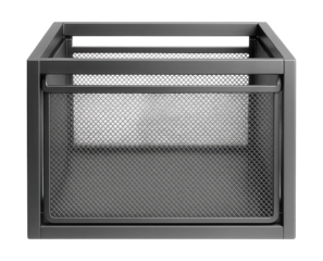 Metal mesh drawer for laundry cabinets, ideal for organizing cleaning supplies and