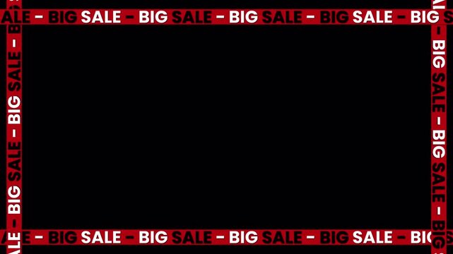 Animated Big Sale banner with moving red ribbon – seamless loop on transparent background for promo, advertising, and discount videos. Black Friday banner.	