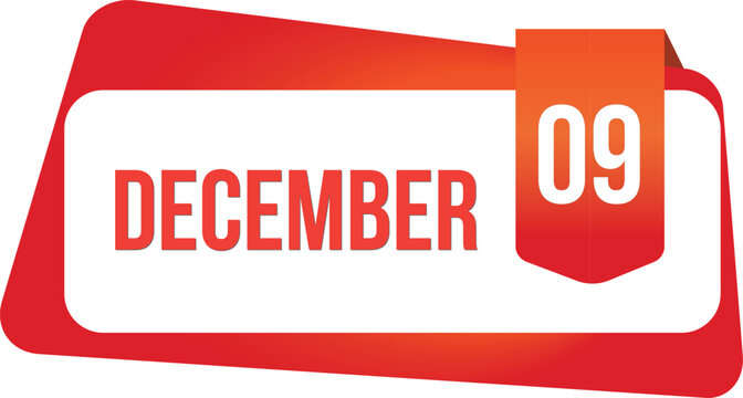 December 09 Daily Calendar date flat design red gradient rectangle style