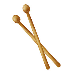 Wooden drumsticks in watercolor style. Perfect for Christmas compositions, music-themed designs, posters, and children's books.