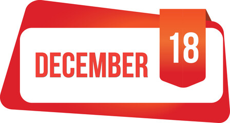 December 18 Daily Calendar date flat design red gradient rectangle style