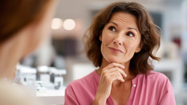 Customer asking questions to tech specialist about headphones in store crop below eyes background softly defocused faceless background defocused retail consultation product