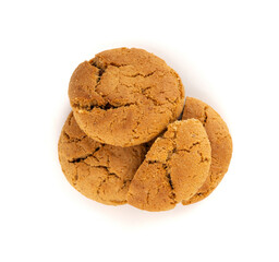Chocolate cookies with chocolate filling isolated, brown round biscuits, broken sweet cocoa pastry