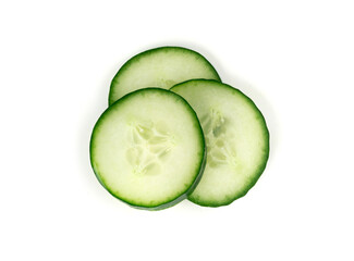 Cucumber cut isolated, cucumber round slices, green vegetable cuts for salad isolated