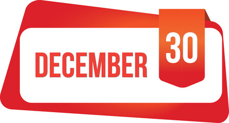 December 30 Daily Calendar date flat design red gradient rectangle style