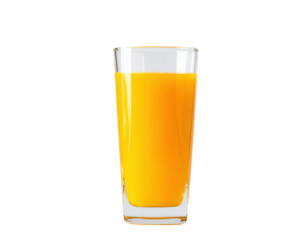 A tall glass filled with vibrant orange juice, showcasing its rich color and smooth texture.
