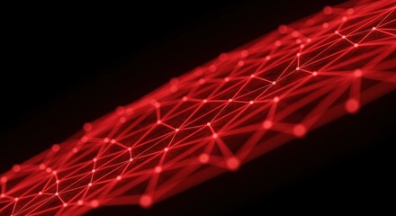 Abstract glowing red network structure with connected dots and lines on black background digital art