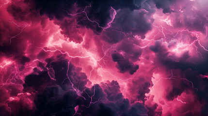A black and pink cloud in the sky with lightning striking through.