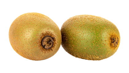 Two fuzzy kiwifruits, one golden and one green, showcasing their unique textures and natural colors.