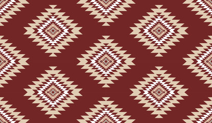 Seamless geometric ethnic pattern inspired by Native American tribal fabric. Traditional Aztec and Navajo style carpet and tile vector design on navy  background. Perfect for textile, wrapping,