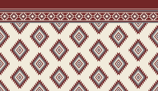 Seamless geometric ethnic pattern inspired by Native American tribal fabric. Traditional Aztec and Navajo style carpet and tile vector design on navy blue background. Perfect for textile, wrapping,