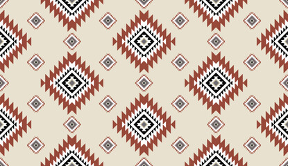 Seamless geometric ethnic pattern inspired by Native American tribal fabric. Traditional Aztec and Navajo style carpet and tile vector design on navy  background. Perfect for textile, wrapping,