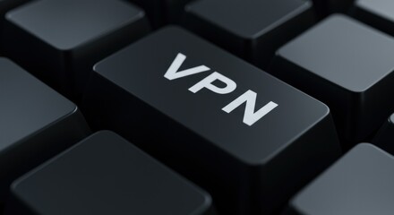 Close up of a VPN key on a black keyboard in a dimly lit room