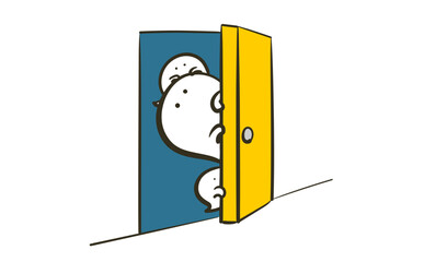 ドアから覗くお化けのイラスト