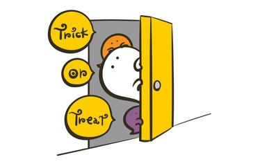 ドアから覗くお化けのイラスト（ハロウィンver）