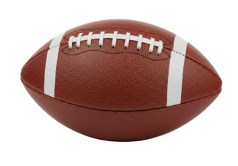 Brown American football isolated on white, sport equipment for training and competition Leather ball with white stripes for team game