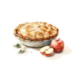 Freshly baked apple pie with apples on a white background showcasing delicious homemade dessert