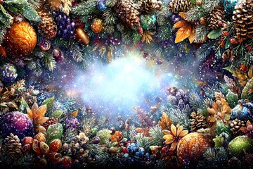 Fototapeta premium Christmas mockup bursting with festive cheer like gifts popping from a holiday magic box